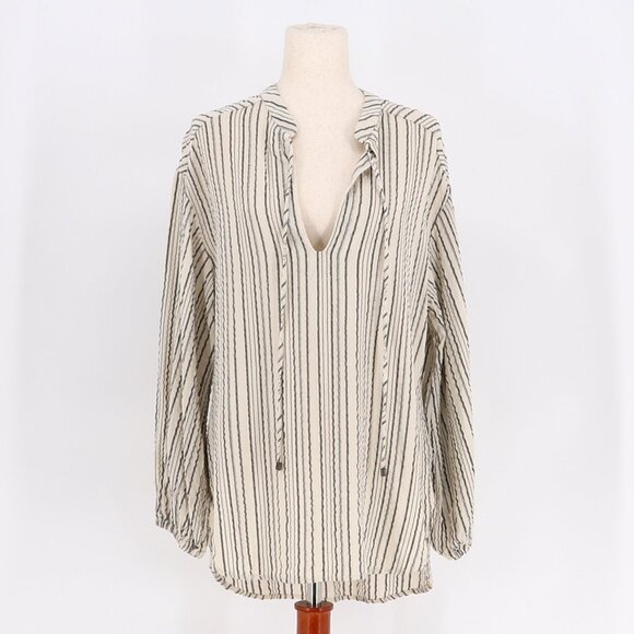 FREE PEOPLE Rhythm of the Night Striped Bishop Sleeve Crepe Tunic Top Size S - Picture 4 of 11